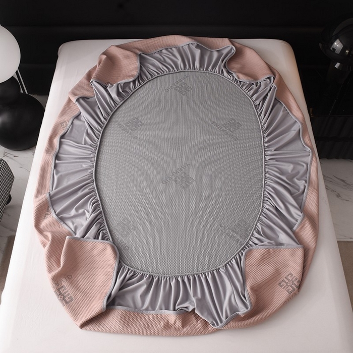 91家纺网 家纺一手货源 找家纺 绒多多 2025新款A类凉感冰豆豆席子凉席床笠款 豆沙粉