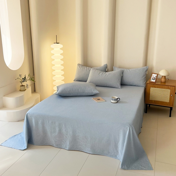 91家纺网 家纺一手货源 找家纺 恋之语家纺 2025新款全棉纯棉色织床单单品单床单床单单件 条纹蓝