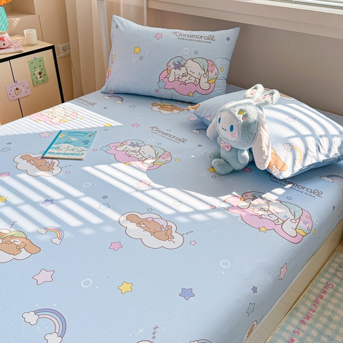 91家纺网 家纺一手货源 找家纺 呗旺鹿 2025新款正版三丽鸥全棉13372单品床笠 彩虹玉桂狗