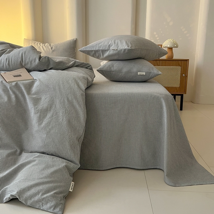 91家纺网 家纺一手货源 找家纺 恋之语 2025新款全棉纯棉色织被套单品单被套被套单件 条纹灰