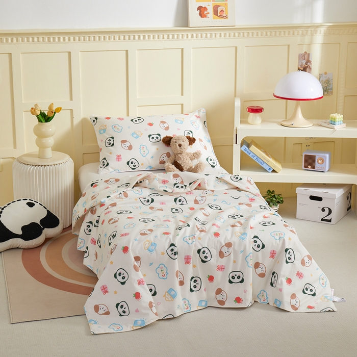 91家纺网 家纺一手货源 找家纺 ds生活馆 2025新款儿童学生纯棉精梳棉系列单夏被 小狗熊猫