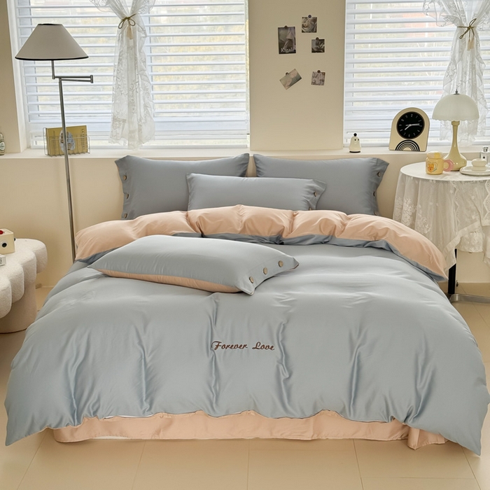 91家纺网 家纺一手货源 找家纺 艾迪尚家纺 2025新款A类纯色双拼长绒棉纯棉刺绣系列单品被套 被套单件（有单品 可定制） 灰杏谧境