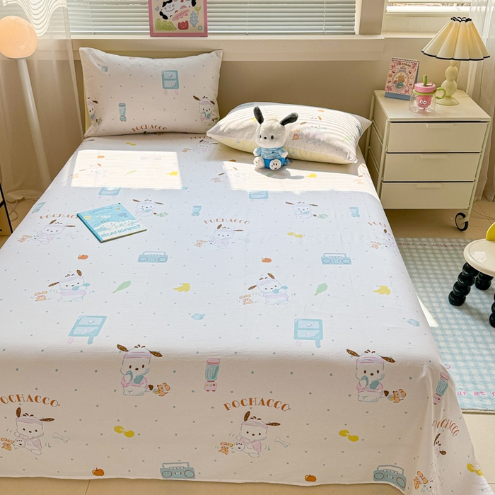 91家纺网 家纺一手货源 找家纺 呗旺鹿 2025新款正版三丽鸥全棉13372单品床单 运动帕恰狗