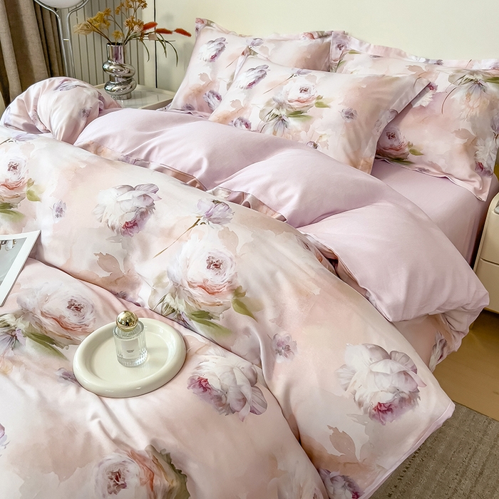 91家纺网 家纺一手货源 找家纺 芃成家纺 2025新款A类莱赛尔天丝棉四件套 古典玫瑰