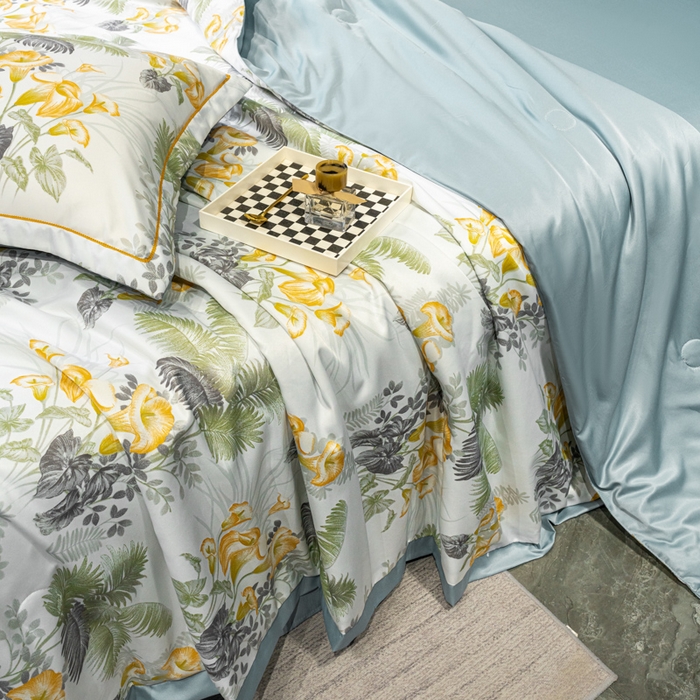 91家纺网 家纺一手货源 找家纺 归属2025新款水洗真丝夏被四件套空调被夏凉被 北加尔绿