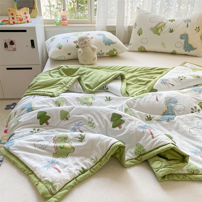 91家纺网 家纺一手货源 找家纺 美澳家纺 2025新款水洗棉印花夏被夏凉被空调被 小恐龙