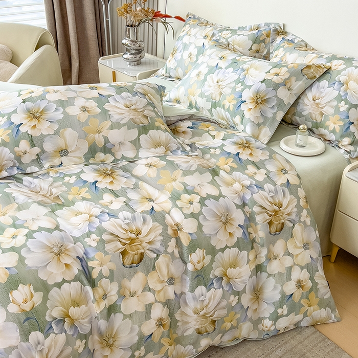 91家纺网 家纺一手货源 找家纺 芃成家纺 2025新款A类莱赛尔天丝棉四件套 繁花满庭