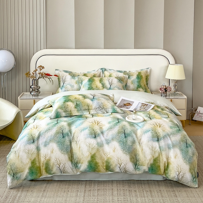 91家纺网 家纺一手货源 找家纺 芃成家纺 2025新款A类莱赛尔天丝棉四件套 冬雪寒香