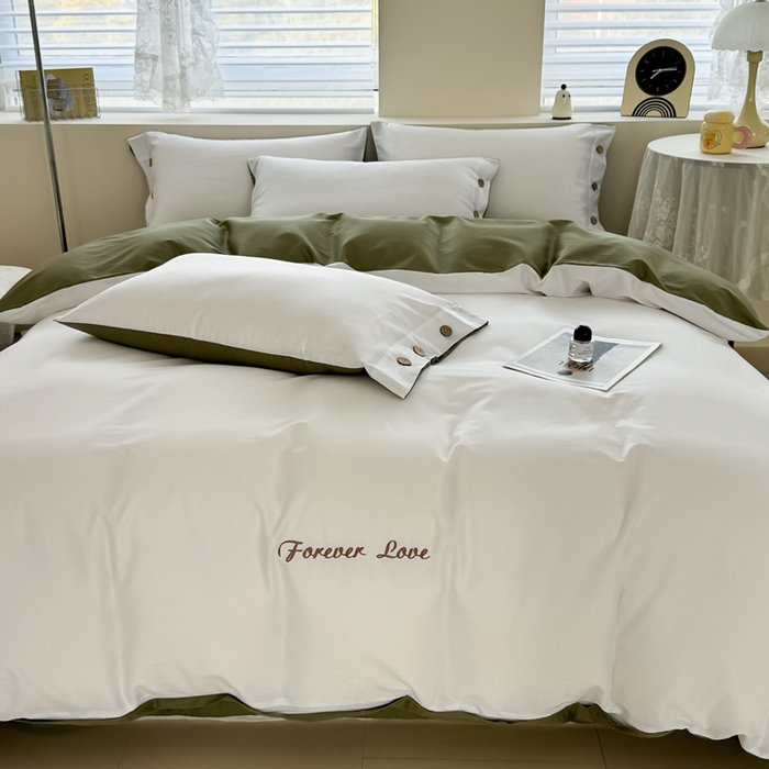 91家纺网 家纺一手货源 找家纺 2025新款A类纯色双拼长绒棉纯棉刺绣四件套 轻奢翠盏