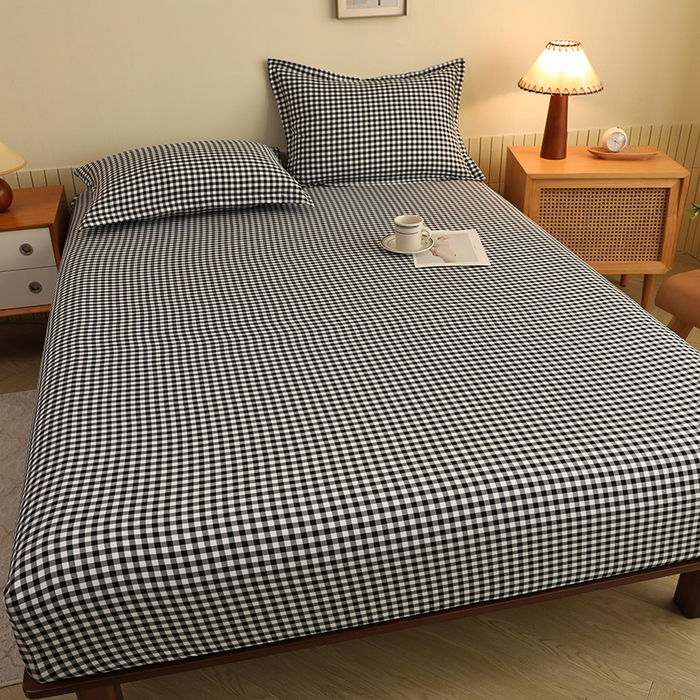 91家纺网 家纺一手货源 找家纺 绒多多 2025新款简约水洗棉色织床笠 黑白格