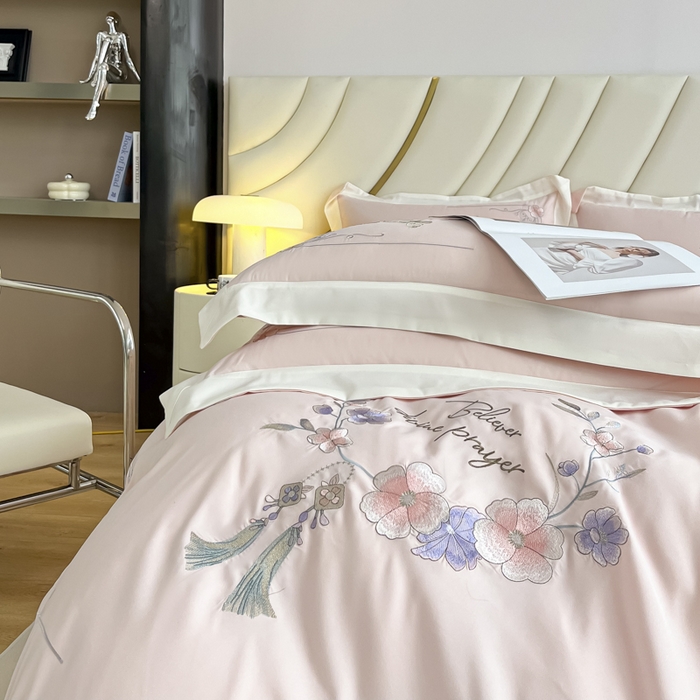 91家纺网 家纺一手货源 找家纺 （总）恋之语 2025新款水洗棉刺绣四件套-锦绣花