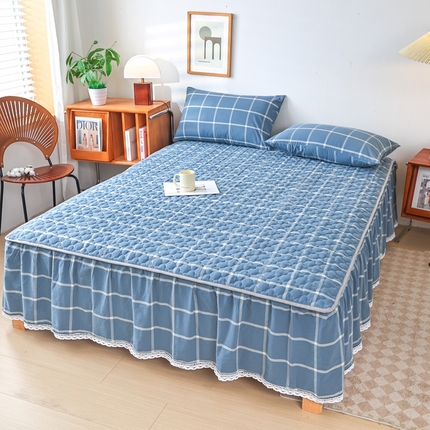 乐逸家纺 2025新品全棉色织床裙 牛仔蓝