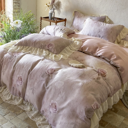 亲亲公主 2025新款莱赛尔天丝棉玫瑰之恋四件套 玫瑰之恋一粉色