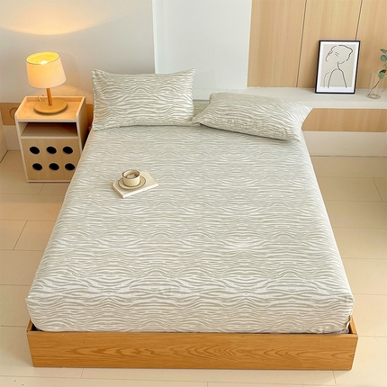 91家纺网 家纺一手货源 找家纺 （总）春皖家纺 2025新款A类全棉简约老粗纱布四件套风格一-普通款单床笠