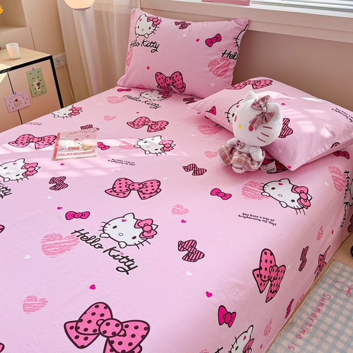 91家纺网 家纺一手货源 找家纺 呗旺鹿 2025新款正版三丽鸥全棉13372单品床单 开心凯蒂