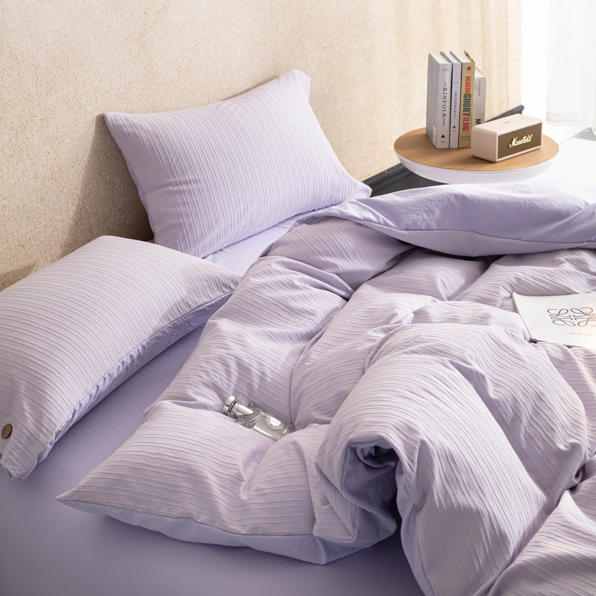 91家纺网 家纺一手货源 找家纺 恋之语 2025新款亲肤舒适提花纽扣款四件套 赛琳娜-紫