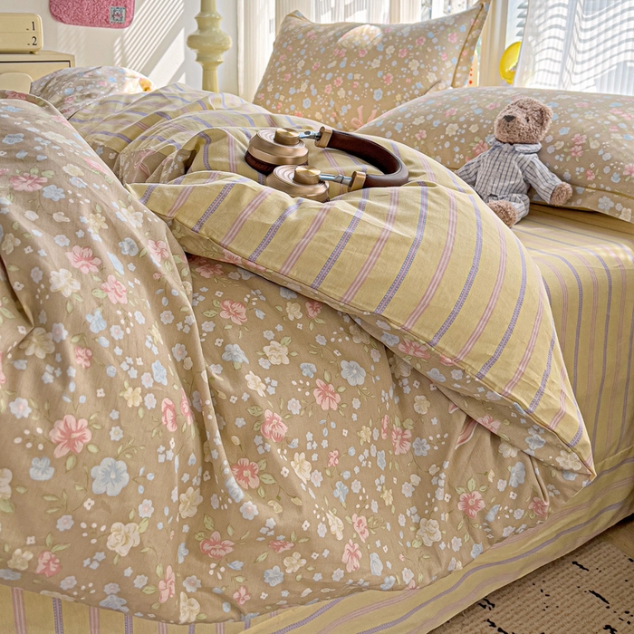 91家纺网 家纺一手货源 找家纺 暖芯优选 2025新款全棉纯棉一字绣四件套系列 春野星漫