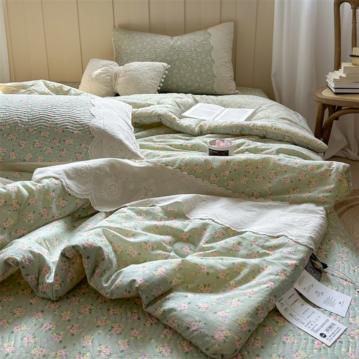 91家纺网 家纺一手货源 找家纺 暖生活 2025新款60支全棉单层纱大豆被 绿茵