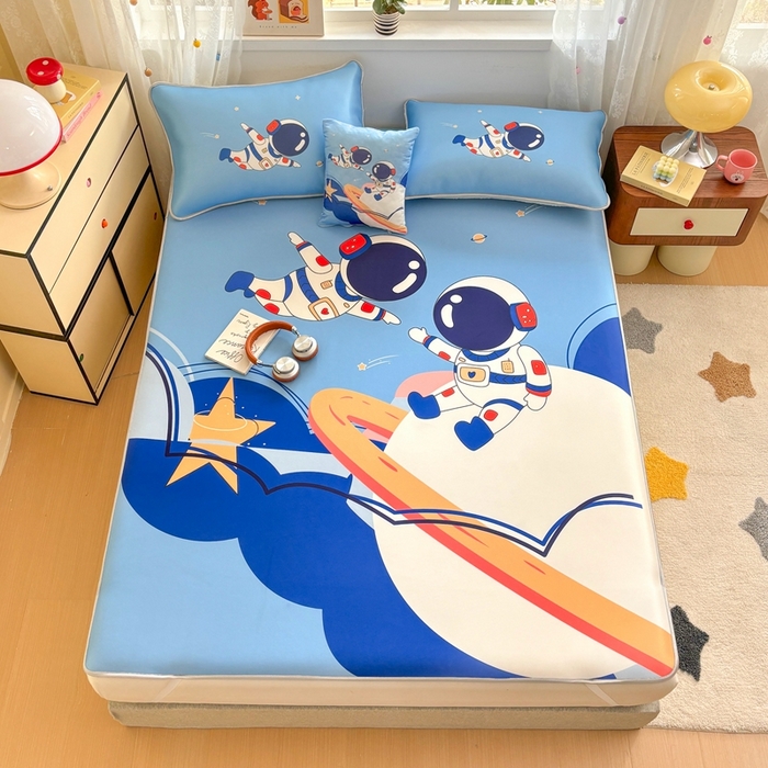 91家纺网 家纺一手货源 找家纺 ds生活馆 2026新款大版卡通牛奶丝凉席遨游太空