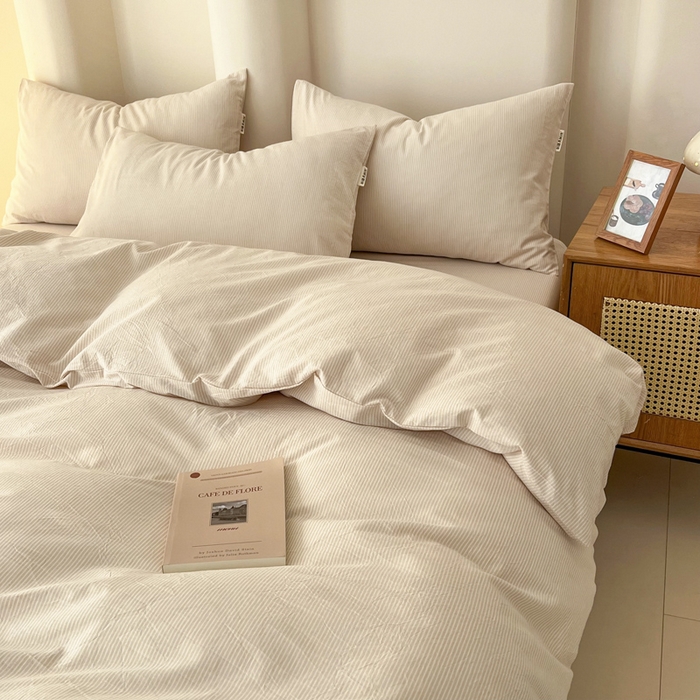 91家纺网 家纺一手货源 找家纺 恋之语 2025新款全棉纯棉色织被套单品单被套被套单件 条纹咖