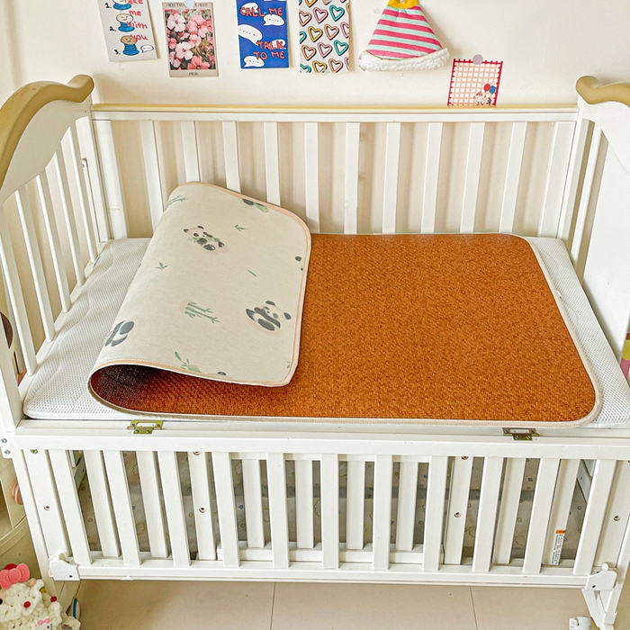 91家纺网 家纺一手货源 找家纺 富馨莱 2025新款幼儿园古藤席冰丝席双面可用儿童凉席双面凉感 竹子熊猫