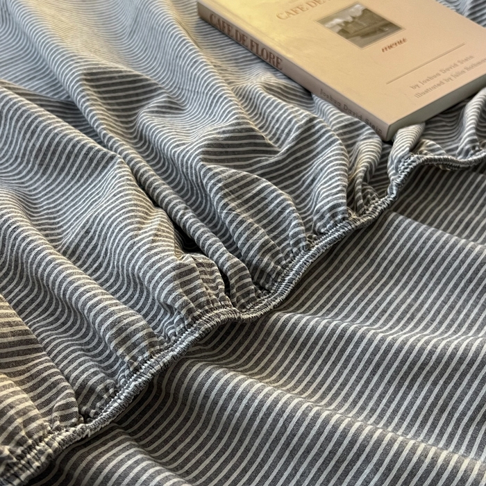 91家纺网 家纺一手货源 找家纺 恋之语 2025新款全棉纯棉色织床笠单品单床笠床笠单件 条纹灰