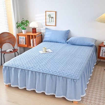 乐逸家纺 2025新品全棉色织床裙 天空蓝