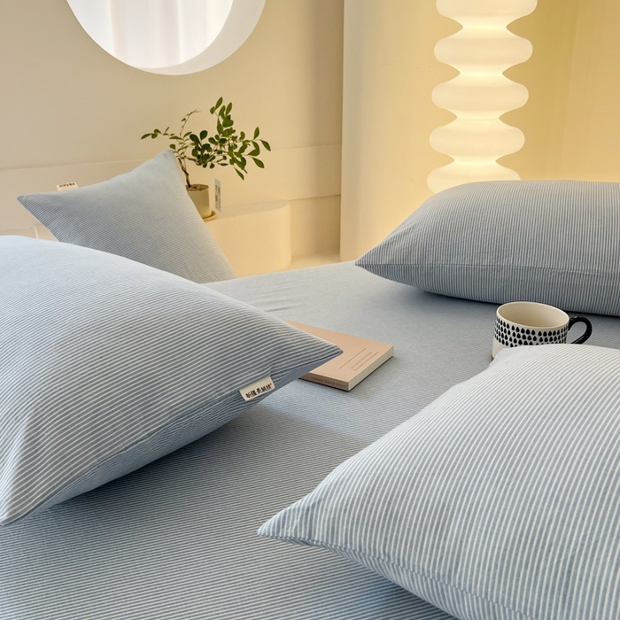 91家纺网 家纺一手货源 找家纺 恋之语家纺 2025新款全棉纯棉色织枕套单品单枕套枕套单件 条纹蓝