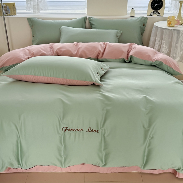 91家纺网 家纺一手货源 找家纺 艾迪尚家纺 2025新款A类纯色双拼长绒棉纯棉刺绣系列单品被套 被套单件（有单品 可定制） 淡绿粉韵