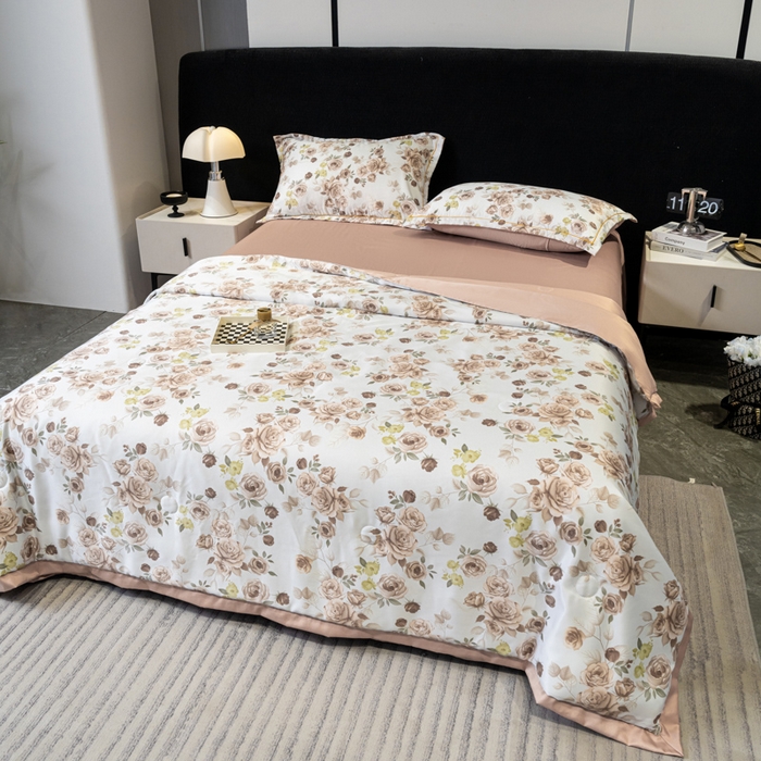 91家纺网 家纺一手货源 找家纺 归属2025新款水洗真丝夏被四件套空调被夏凉被 玫瑰园