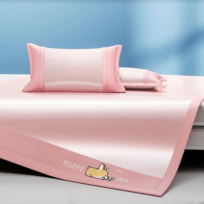 91家纺网 家纺一手货源 找家纺 2025新款斜纹宽柯基凉感冰丝席 斜纹柯基粉-床席款