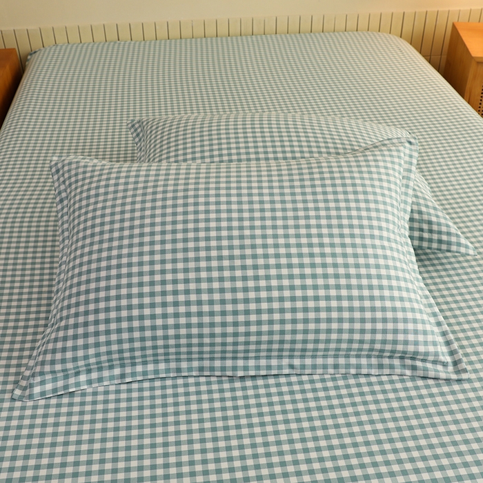 91家纺网 家纺一手货源 找家纺 绒多多 2025新款简约水洗棉色织床笠 绿小格