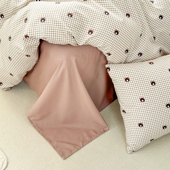 91家纺网 家纺一手货源 找家纺 丝芙妮家居2025新款水洗针织棉双层纱印花四件套 格子熊