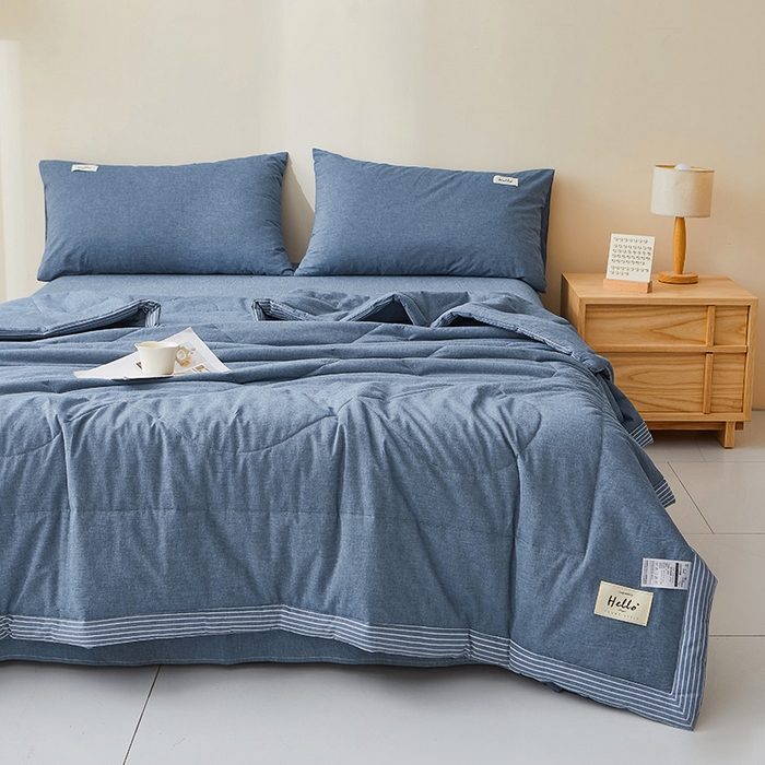 91家纺网 家纺一手货源 找家纺 恋人优选 2025新款纯棉色织水洗夏被 牛仔蓝