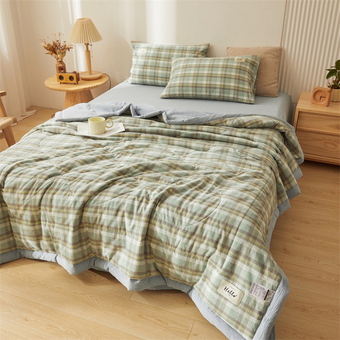 91家纺网 家纺一手货源 找家纺 恋人优选 2025新款纯棉色织水洗夏被 莫妮绿