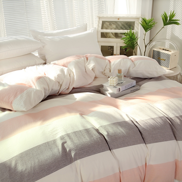 91家纺网 家纺一手货源 找家纺 恋之语 2025新款全棉纯棉色织被套单品单被套被套单件 简约粉灰条