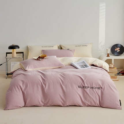 恋之语 2025新款110克麻绳双拼刺绣单被套 香芋紫+米黄