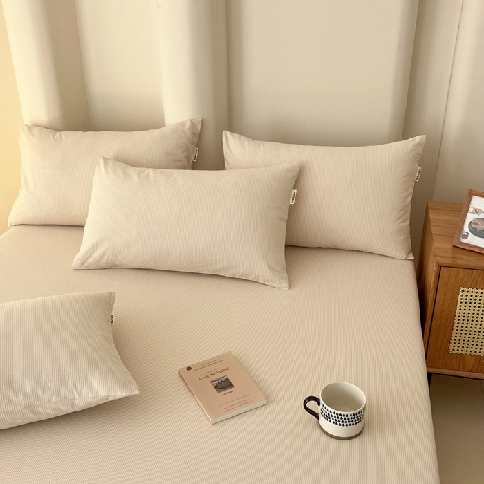 91家纺网 家纺一手货源 找家纺 恋之语 2025新款全棉纯棉色织床笠单品单床笠床笠单件 条纹咖