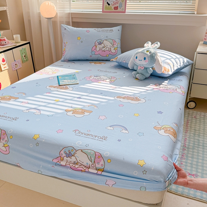 91家纺网 家纺一手货源 找家纺 呗旺鹿 2025新款正版三丽鸥全棉13372单品床笠 彩虹玉桂狗