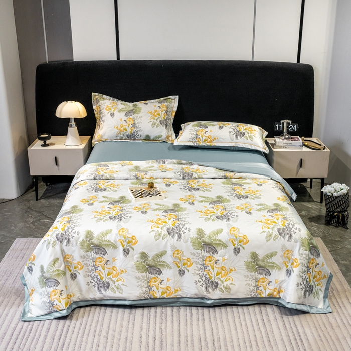 91家纺网 家纺一手货源 找家纺 归属2025新款水洗真丝夏被四件套空调被夏凉被 北加尔绿