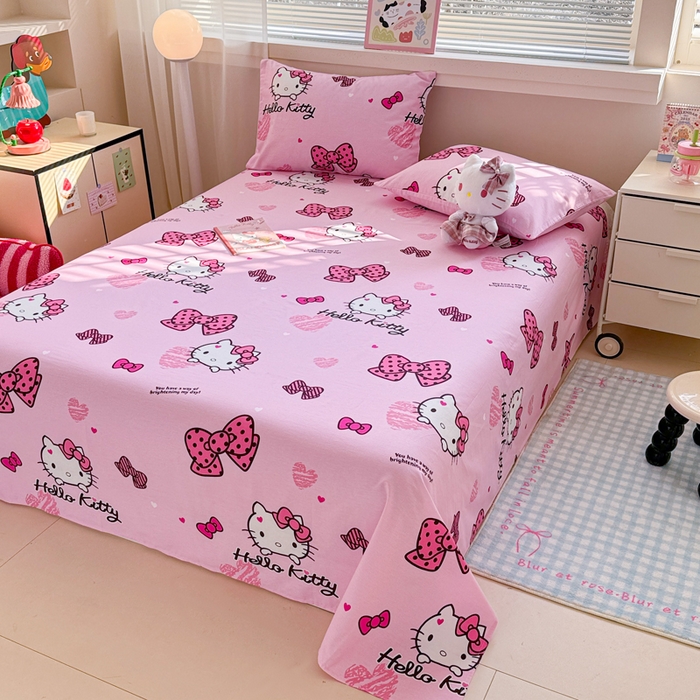 91家纺网 家纺一手货源 找家纺 呗旺鹿 2025新款正版三丽鸥全棉13372单品床单 开心凯蒂