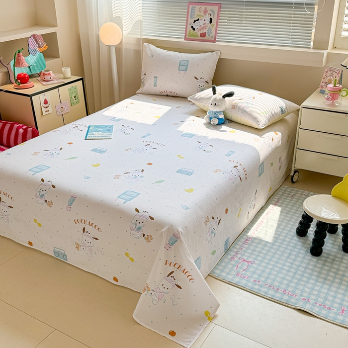 91家纺网 家纺一手货源 找家纺 呗旺鹿 2025新款正版三丽鸥全棉13372单品床单 运动帕恰狗