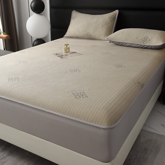 91家纺网 家纺一手货源 找家纺 绒多多 2025新款A类凉感冰豆豆席子凉席床笠款 香槟色