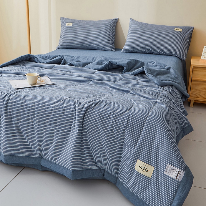 91家纺网 家纺一手货源 找家纺 恋人优选 2025新款纯棉色织水洗夏被 蓝白条