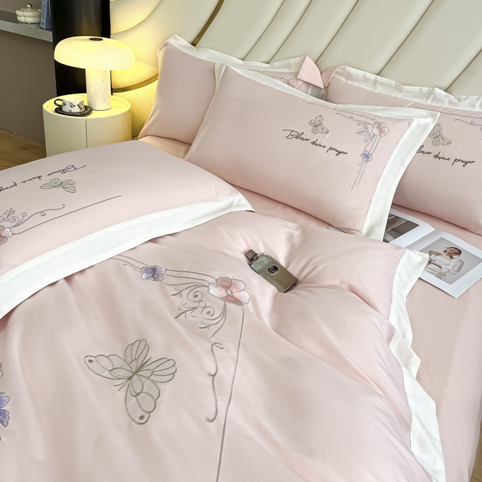 91家纺网 家纺一手货源 找家纺 恋之语 2025新款水洗棉刺绣四件套-锦绣花 锦绣花-浅粉