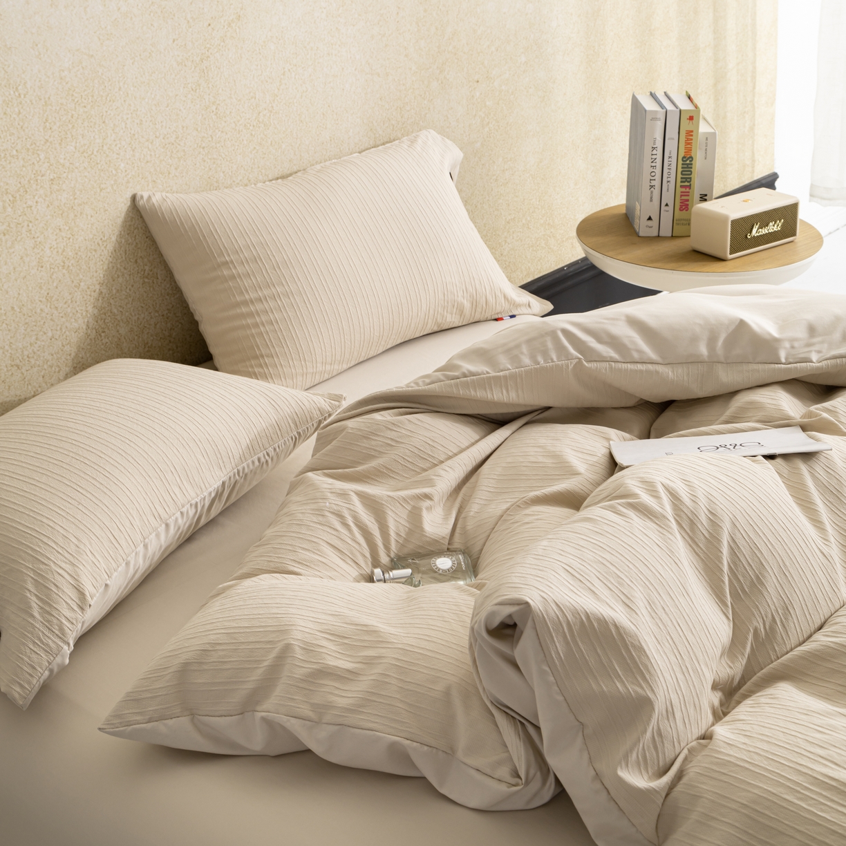 91家纺网 家纺一手货源 找家纺 恋之语 2025新款亲肤舒适提花纽扣款四件套 赛琳娜-奶驼