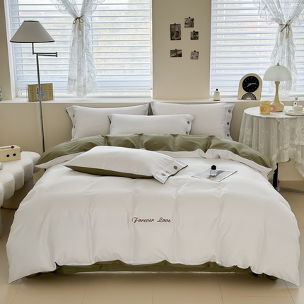 艾迪尚家纺 2025新款A类纯色双拼长绒棉纯棉刺绣系列单品被套 被套单件（有单品 可定制） 轻奢翠盏