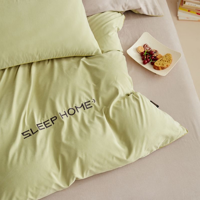 91家纺网 家纺一手货源 找家纺 恋之语 2025新款110克麻绳双拼刺绣四件套 抹茶绿+浅灰