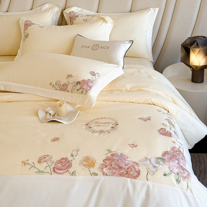 91家纺网 家纺一手货源 找家纺 恋之语 2025新款水洗棉刺绣四件套-伊莉莎 伊莉莎-黄