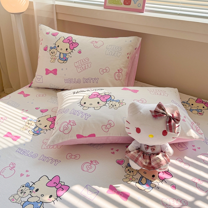 91家纺网 家纺一手货源 找家纺 呗旺鹿 2025新款正版三丽鸥全棉13372单品床笠 凯蒂小熊